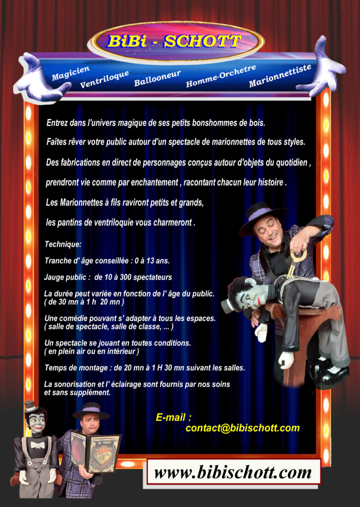 marionnettes à fils de Bibi Schott, magicien, ventriloque pour enfants