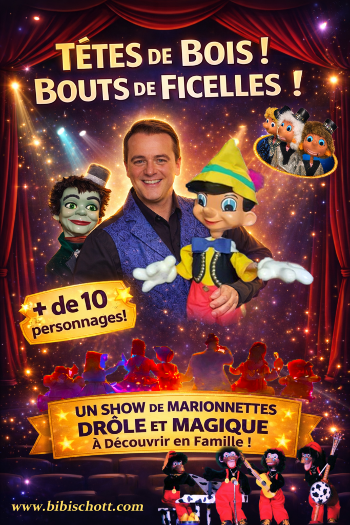 des marionnettes à fils originales, de la ventriloquie surprenante, bibi-schott est un personnage unique 