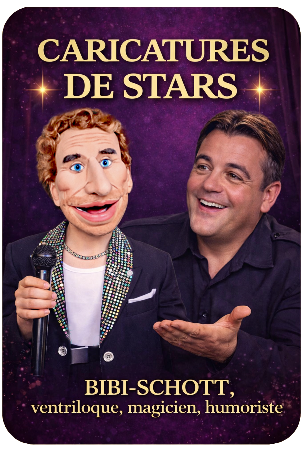 Show devant la comédie interactive à découvrir en famille avec de la magie burlesque, de la ventriloquie pour tous et de l'humour car il n'y a pas d'âge pour rêver un spectacle de Bibi-schott 