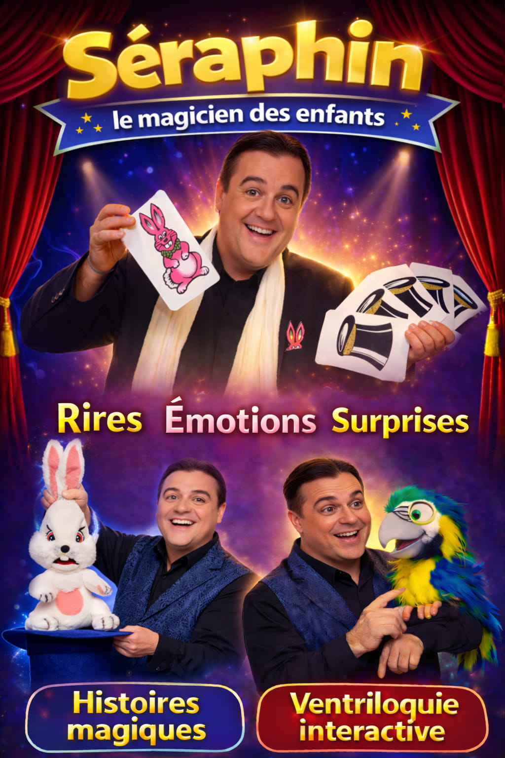 séraphin le magicien , enfants, spectacle pour enfants, bibi-schott, magie, magicien, ventriloque pour noël ,